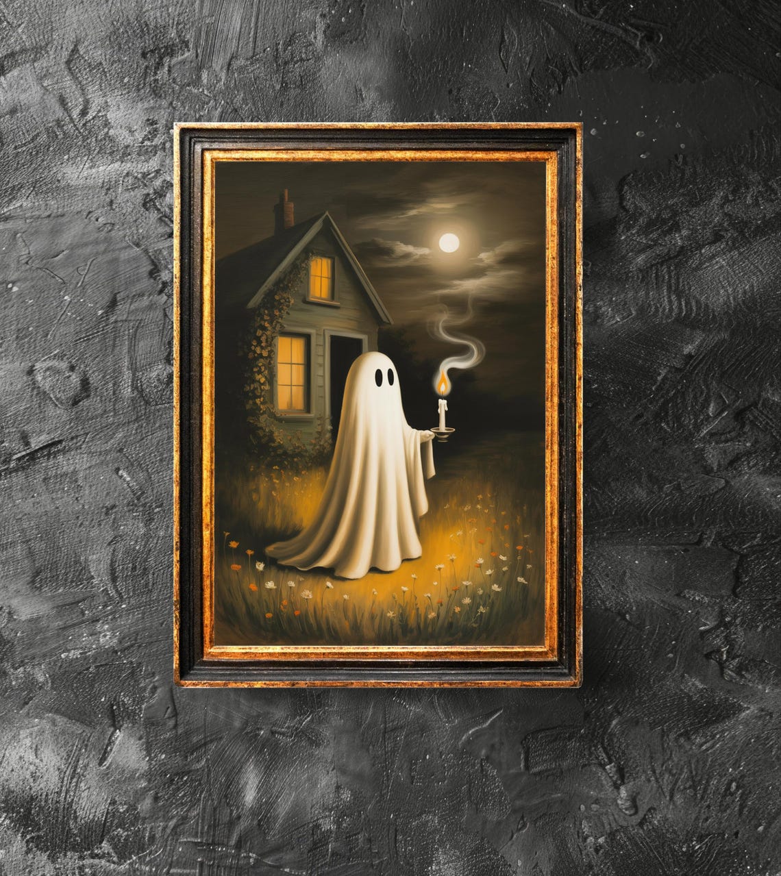 Holding Candle In Outdoors Poster Haunted Home Decor Funny Halloween Gift Print Art