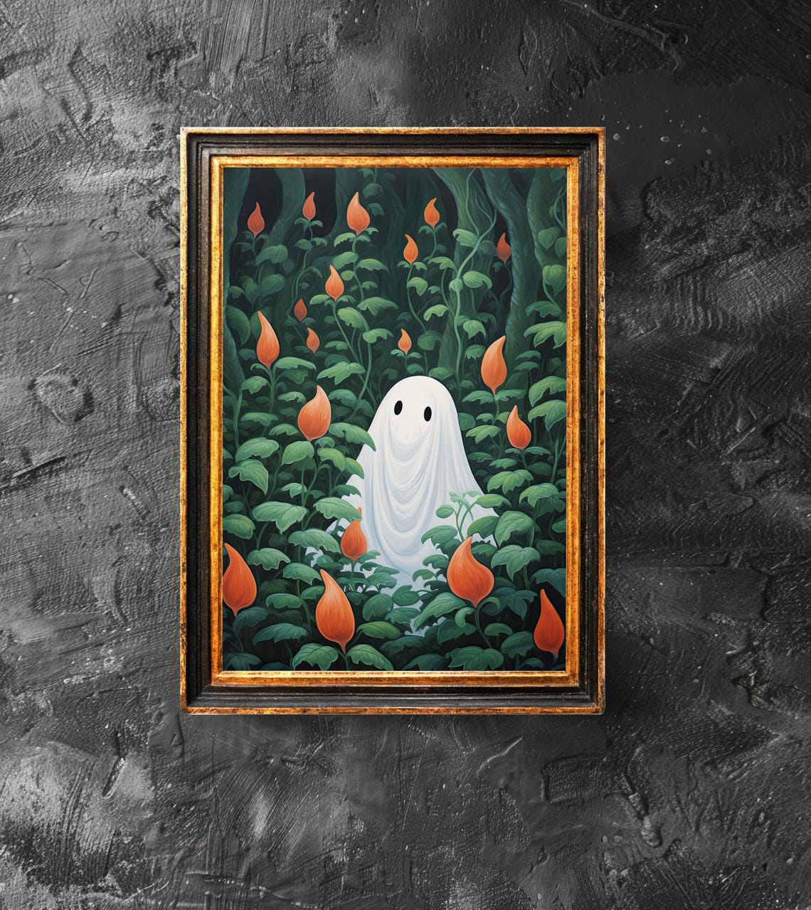 In Green Forest Cute Poster Wall Art Haunting Print Halloween Vintage