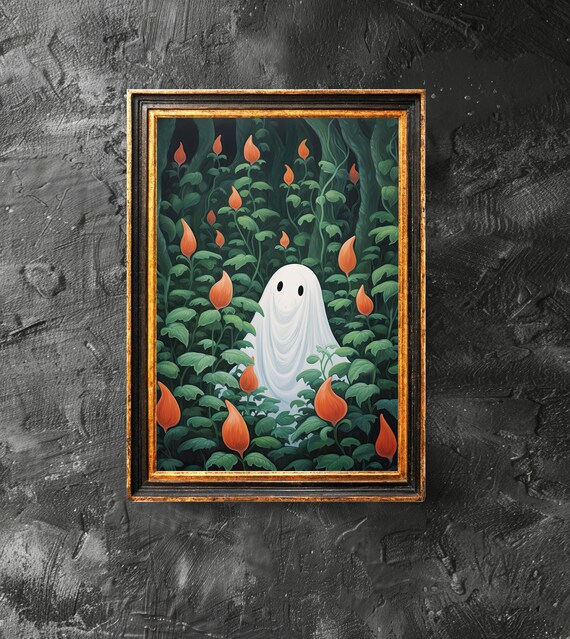 In Green Forest Cute Poster Wall Art Haunting Print Halloween Vintage