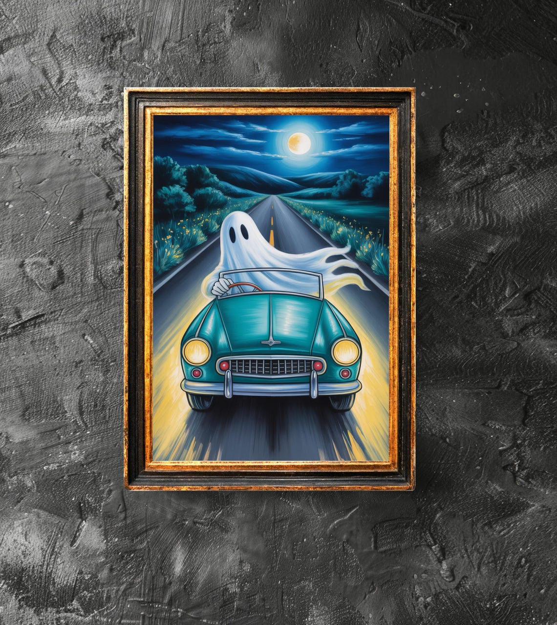 Driving Car Poster Spooky Drive Motif Cute Halloween Funny Print