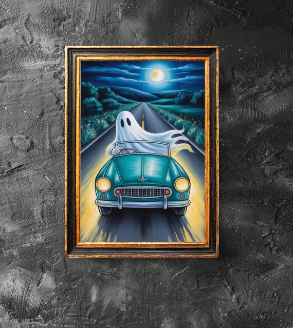 Driving Car Poster Spooky Drive Motif Cute Halloween Funny Print