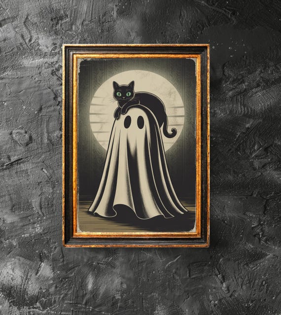 Black Cat Sitting On Poster Spooky Wall Art Halloween Decor Funny Print
