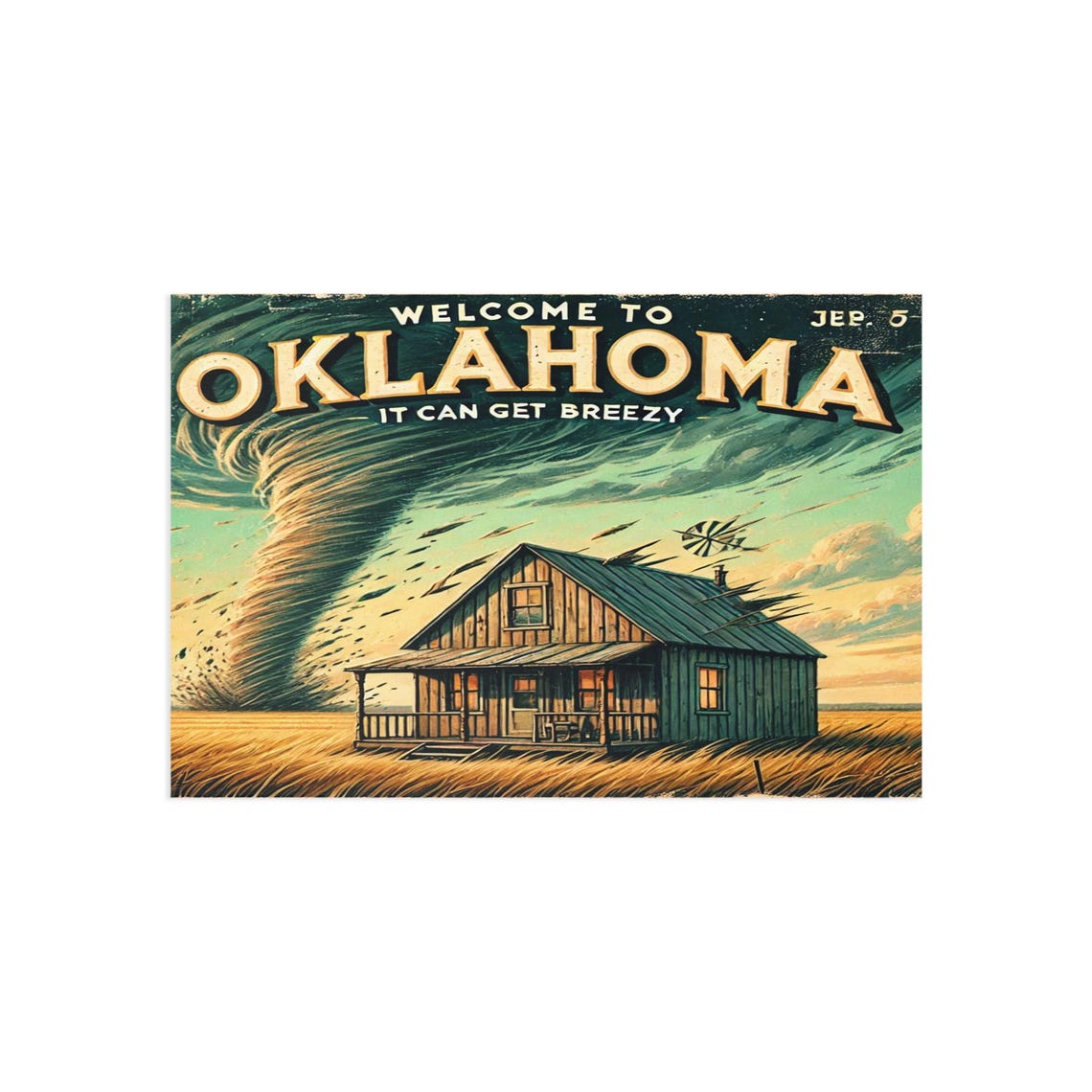 Welcome To Oklahoma Tornado Farmhouse Vintage Storm Postcard Print