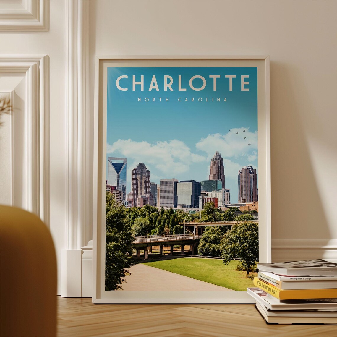 Charlotte Travel Poster, North Carolina Skyline Art Print