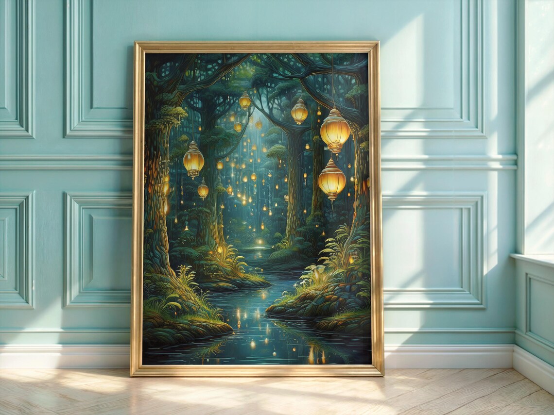 Enchanted Forest, Fantasy Lantern Landscape Print - Image 3