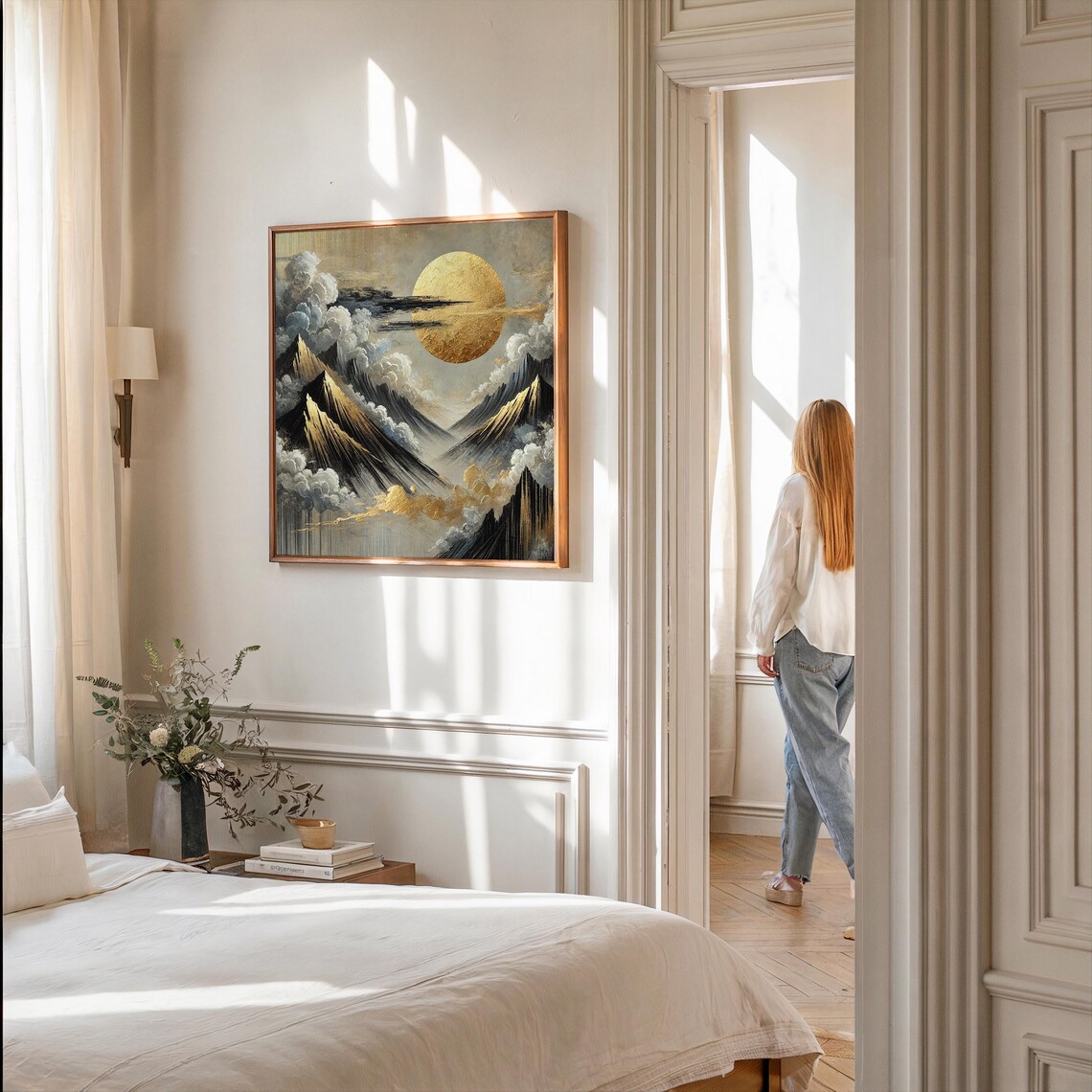 Golden Sun Mountain Abstract Landscape, Zen Decor - Image 4