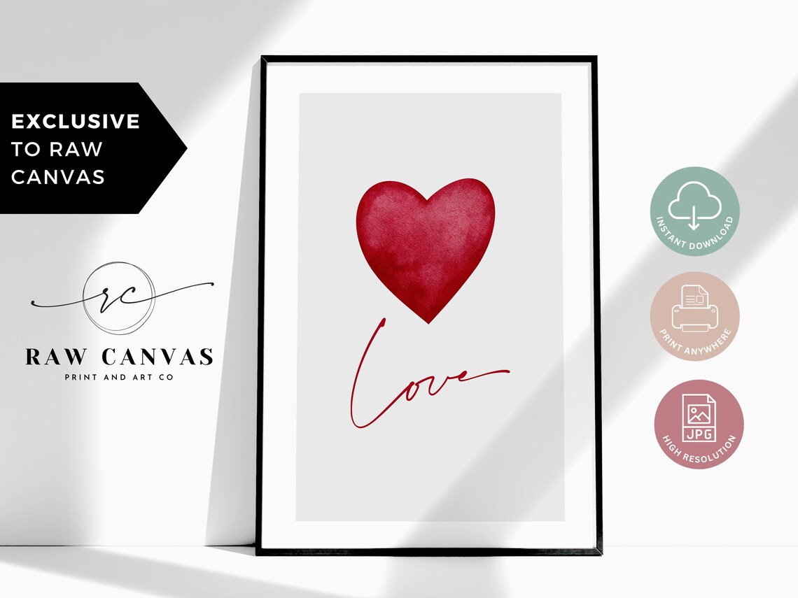 Red Watercolor Heart, Minimalist Love Poster