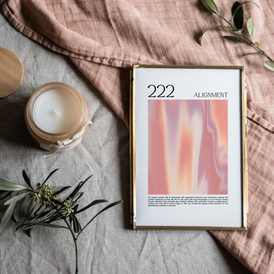 Angel Number 222 Alignment Pink Aura Gradient Spiritual Poster - Image 2