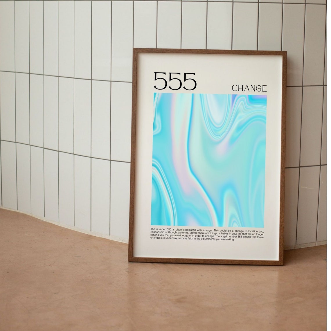 555 Angel Number Change Affirmation Iridescent Blue Swirl Poster