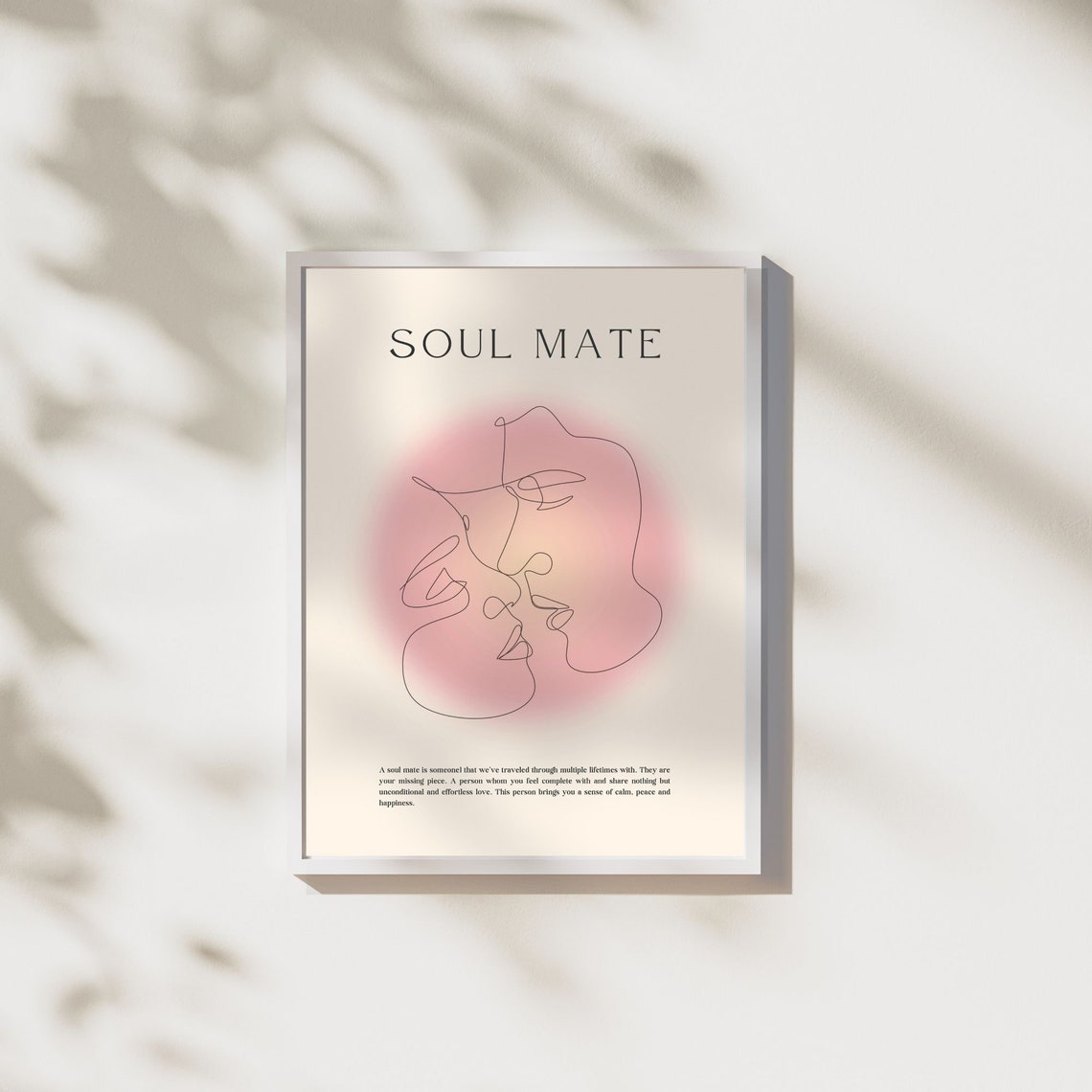 Soul Mate Minimalist Line Art Kiss Pink Aura Romantic Quote Poster - Image 2