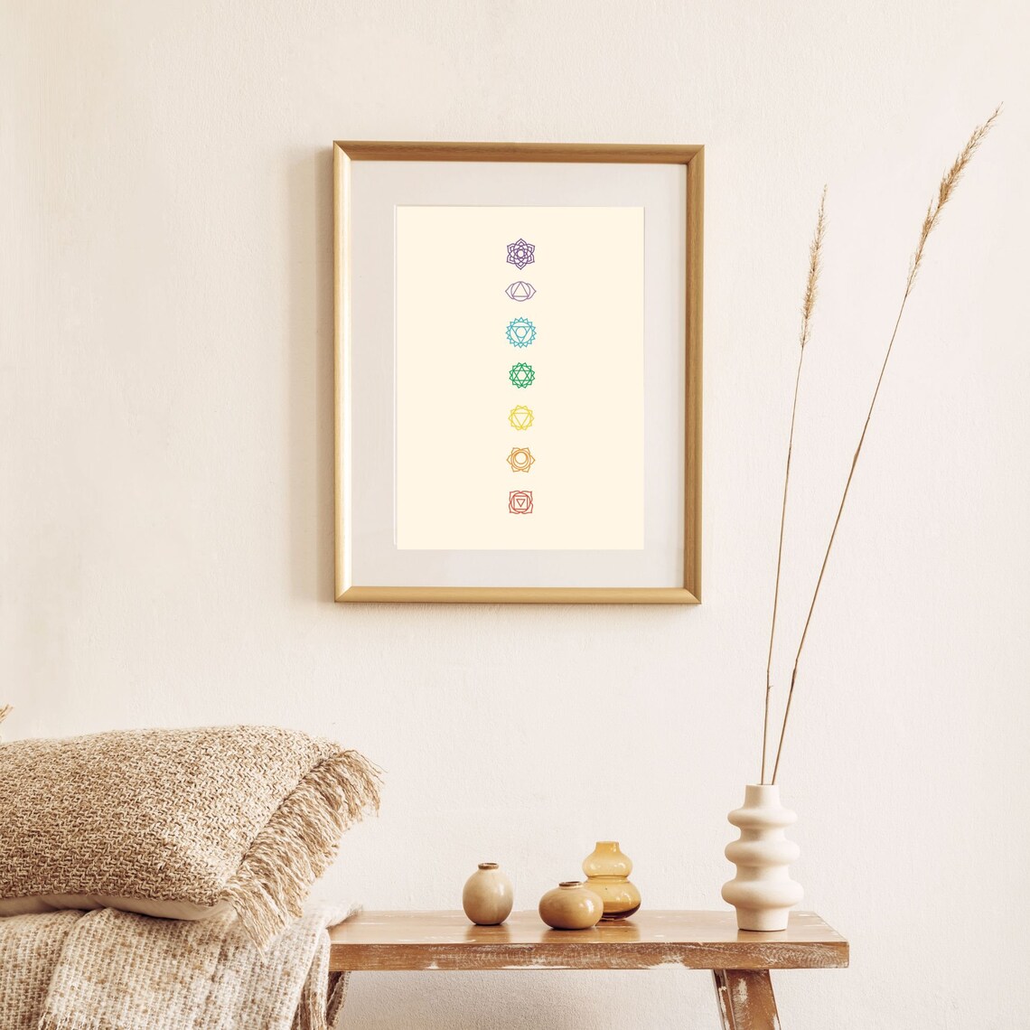 Seven Chakra Symbols Minimalist Cream Yoga Meditation Art Print - Image 3