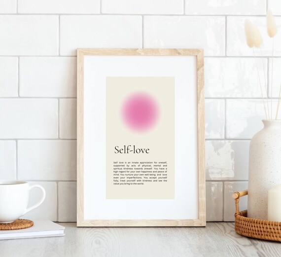 Self Love Definition Pink Aura Minimalist Affirmation Quote Poster
