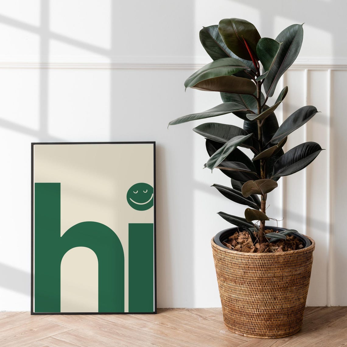 Hi Green Bold Lettering Smiley Face Greeting Typography Poster - Image 4