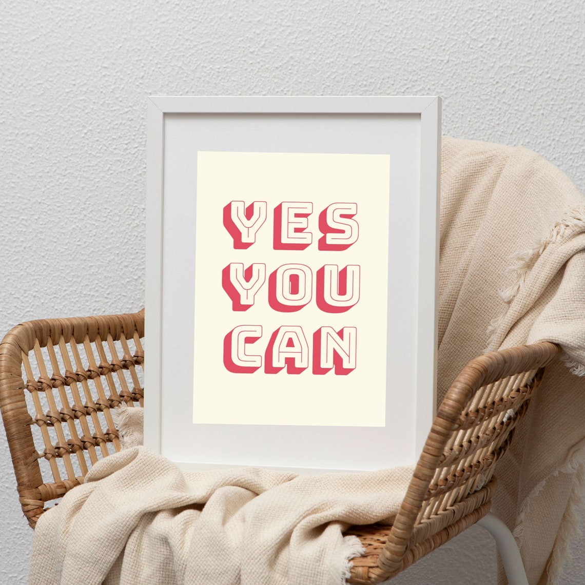 Yes You Can Red Retro 3D Typography Motivational Quote Poster - Image 2