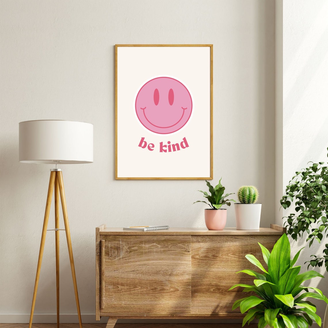 Cute Be Kind Pink Smiley Face Retro Motivational Quote Poster - Image 2