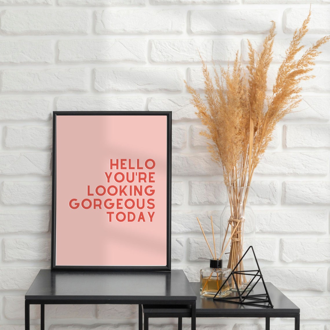 Hello Gorgeous Positive Affirmation Quote Typography Pink Poster - Image 3