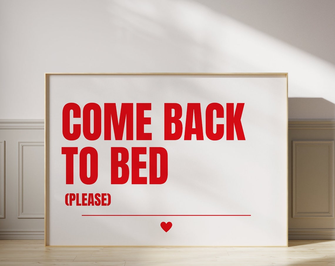 Come Back To Bed Red Bold Typography Romantic Couples Poster