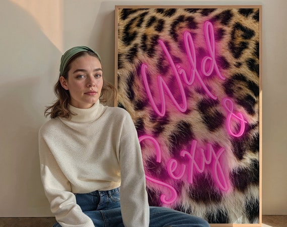 Leopard Wall Art Neon Pink Leopard Print Preppy Coquette Girly Above Bed Bedroom Wall Decor Aesthetic Trendy Cheetah Print Instant