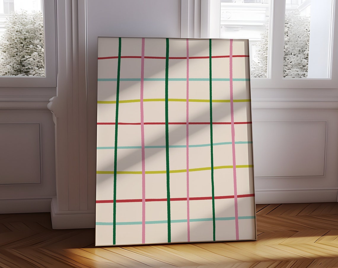 Colorful Minimalist Hand Drawn Grid Lines Scandi Modern Art Poster