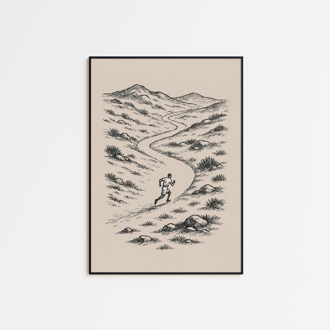 Run With Endurance Runner Poster Mountain Path Line Drawing Christian Art