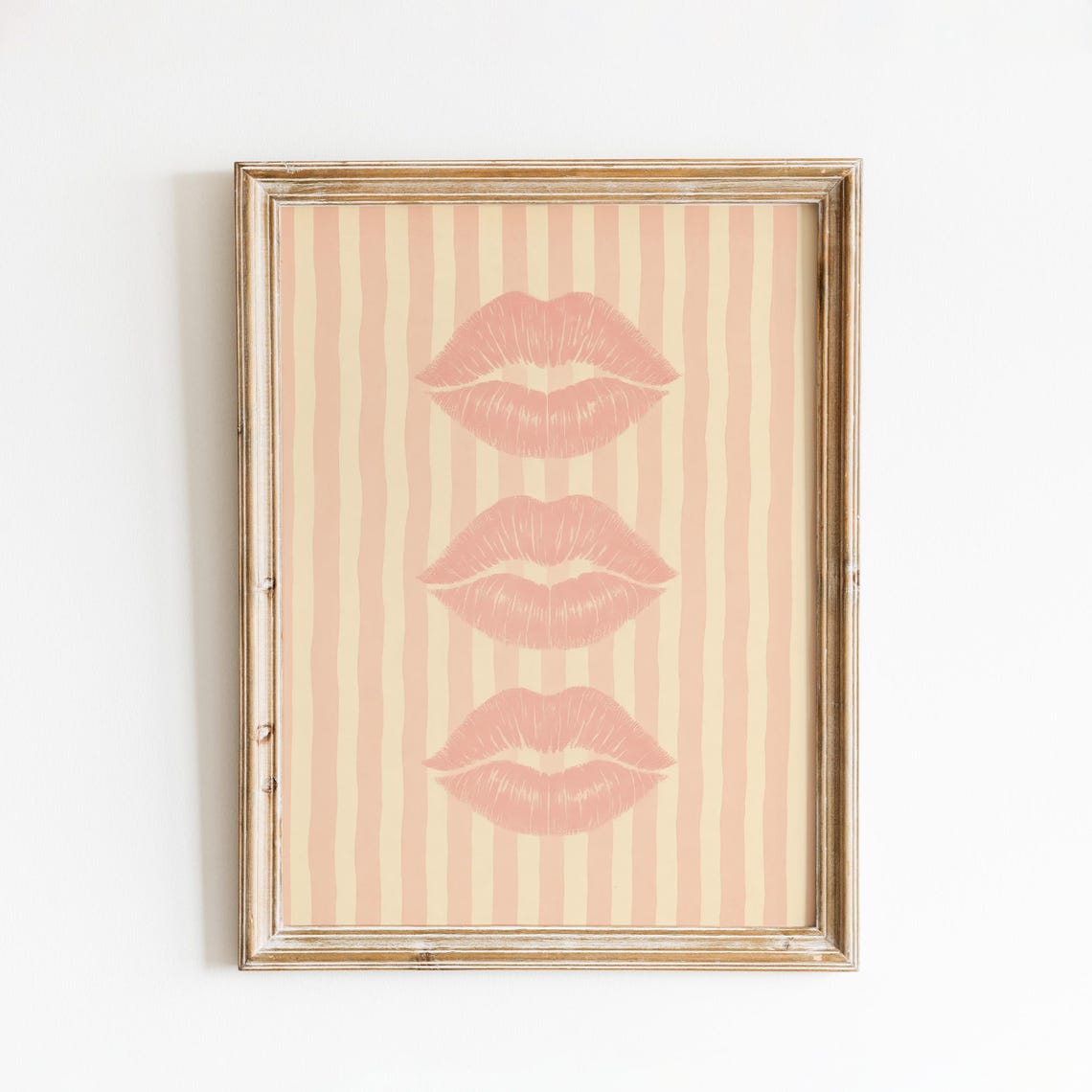 Triple Peach Lips Striped Wall Art