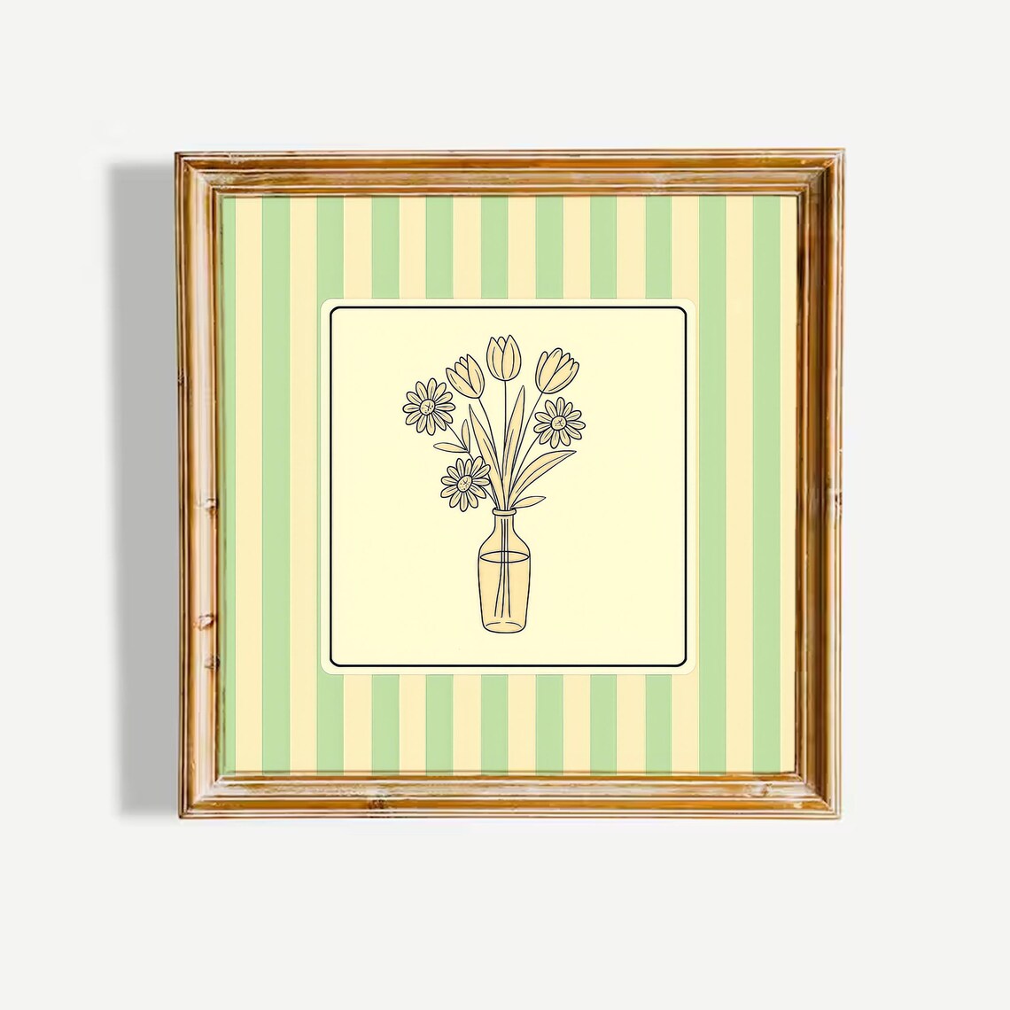 Tulip Daisy Mixed Bouquet Line Art Bottle Vase Striped Floral Poster