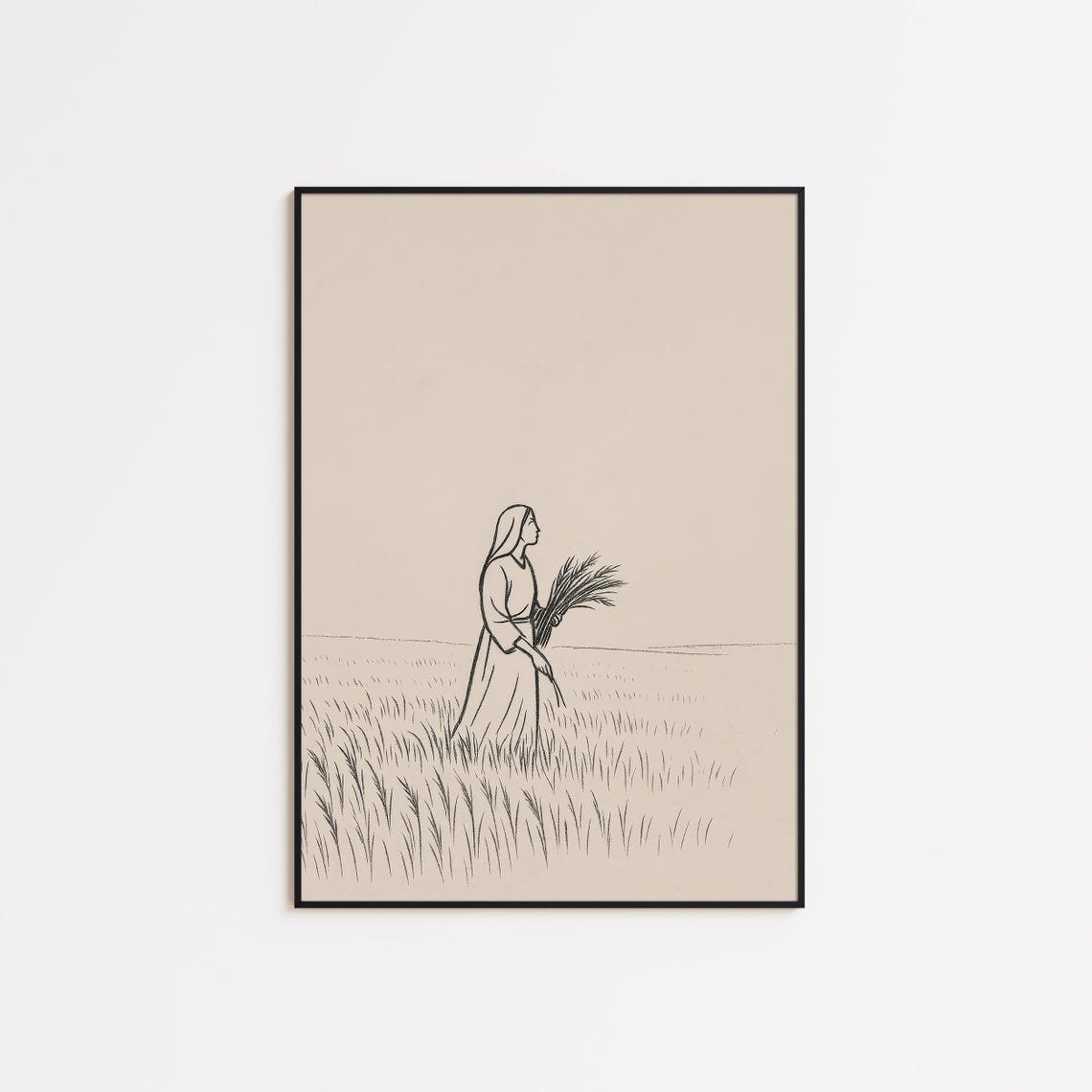 Ruth In The Fields Poster Minimalist Bible Line Art Christian Woman Of Faith Wall Print Scripture Illustration
