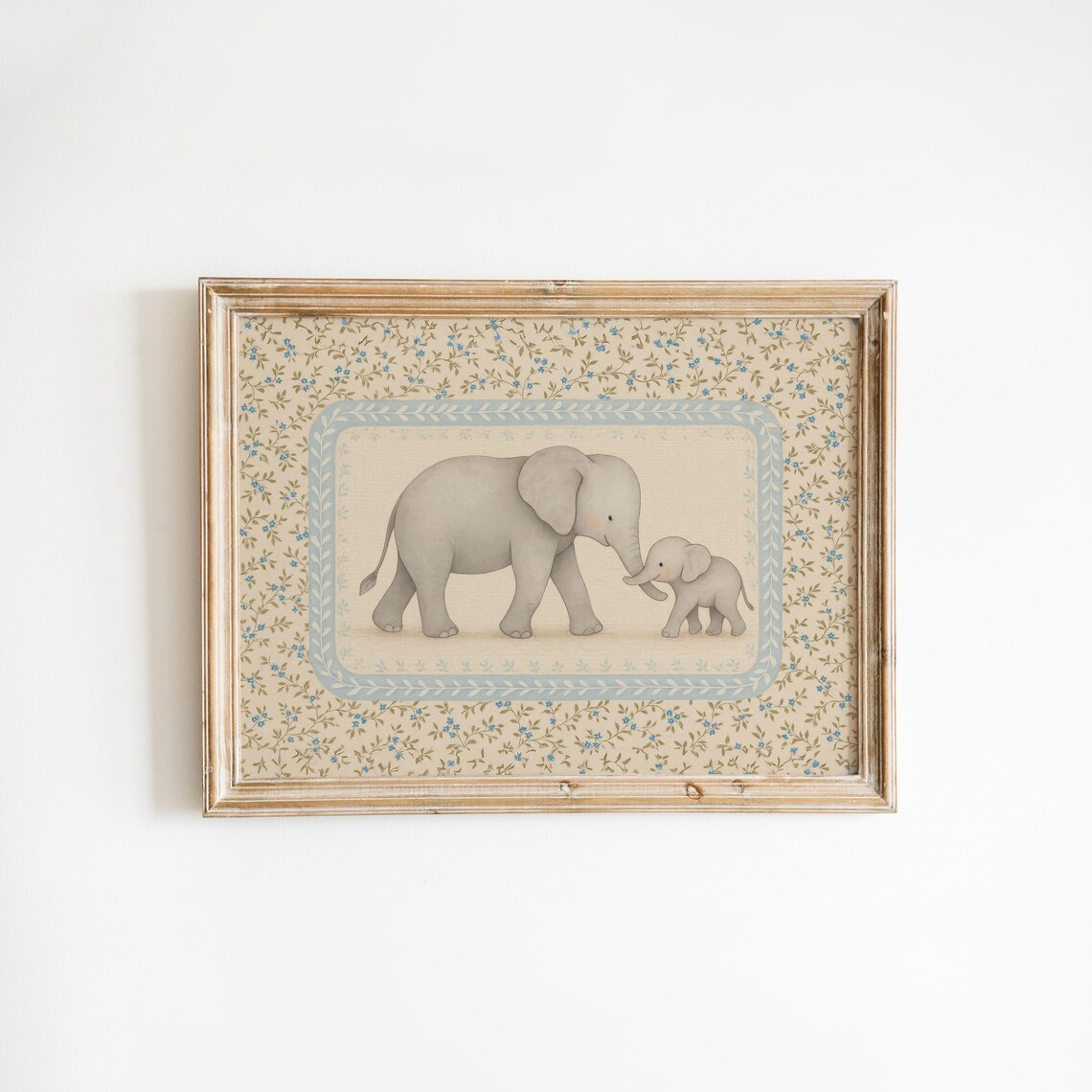 Mother Elephant And Baby Vintage Nursery Animal Family Poster