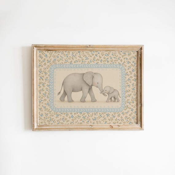 Elephant Family Soft Vintage Nursery Animal Print