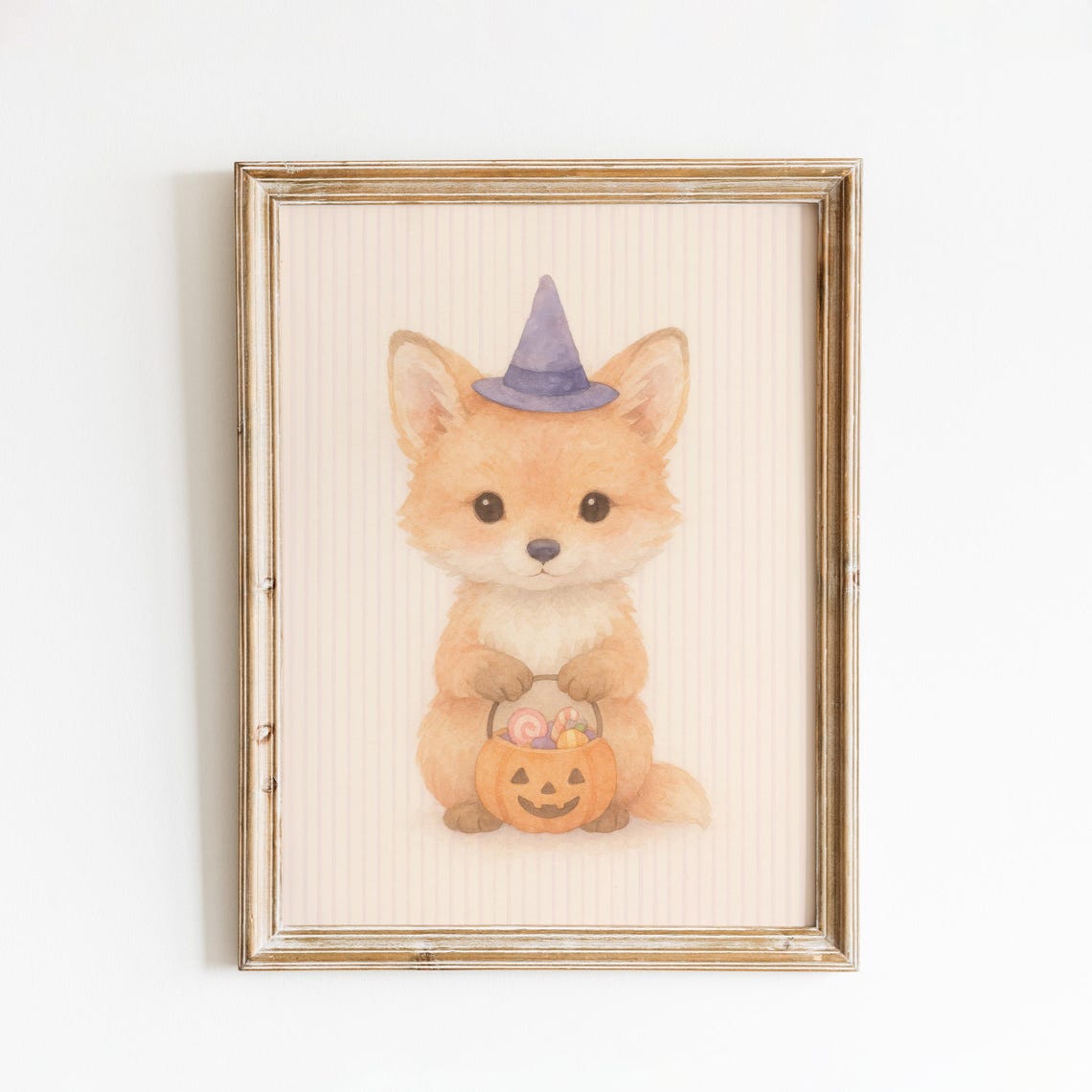 Halloween Fox With Candy Bucket Cute Fall Nursery Animal Wall Art