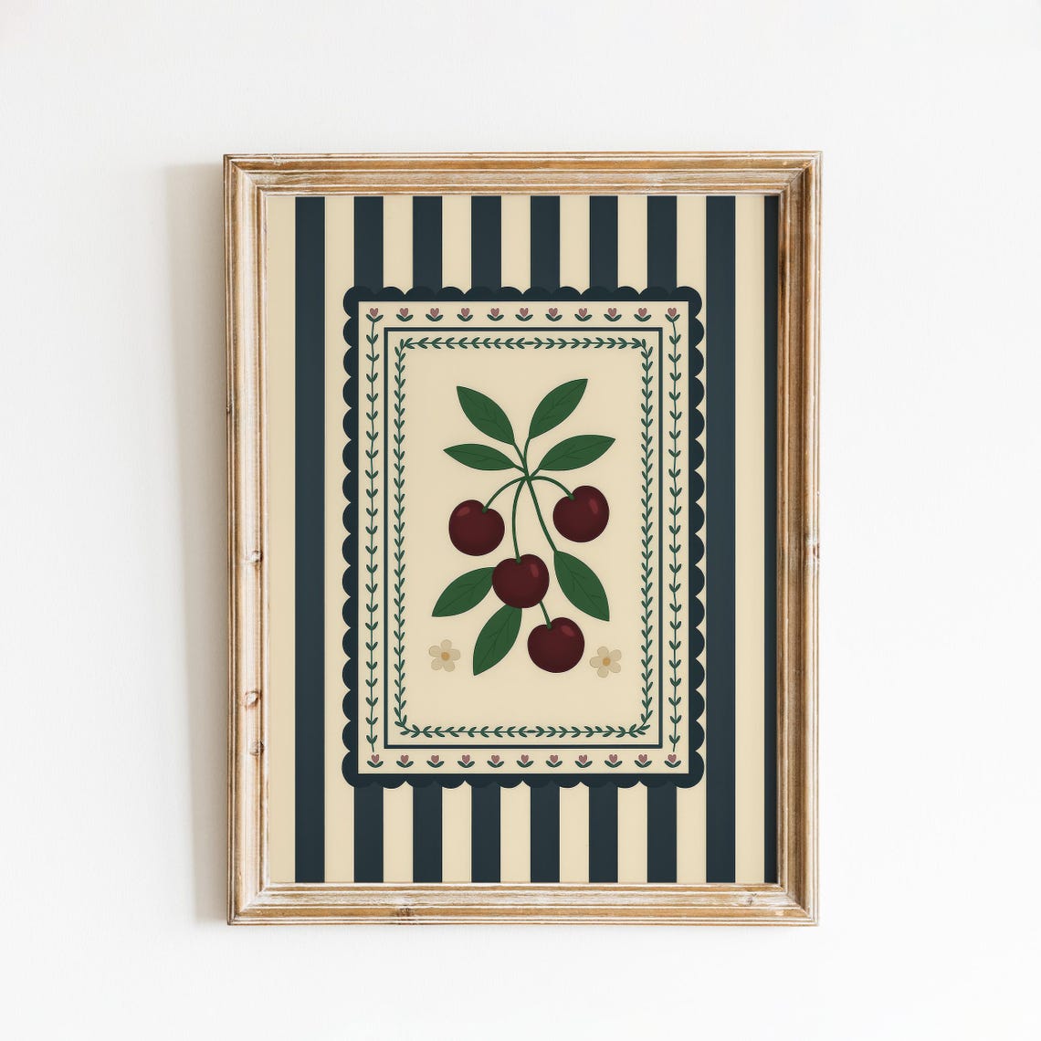Cherry Folk Art Print Vintage Botanical Kitchen Wall Decor