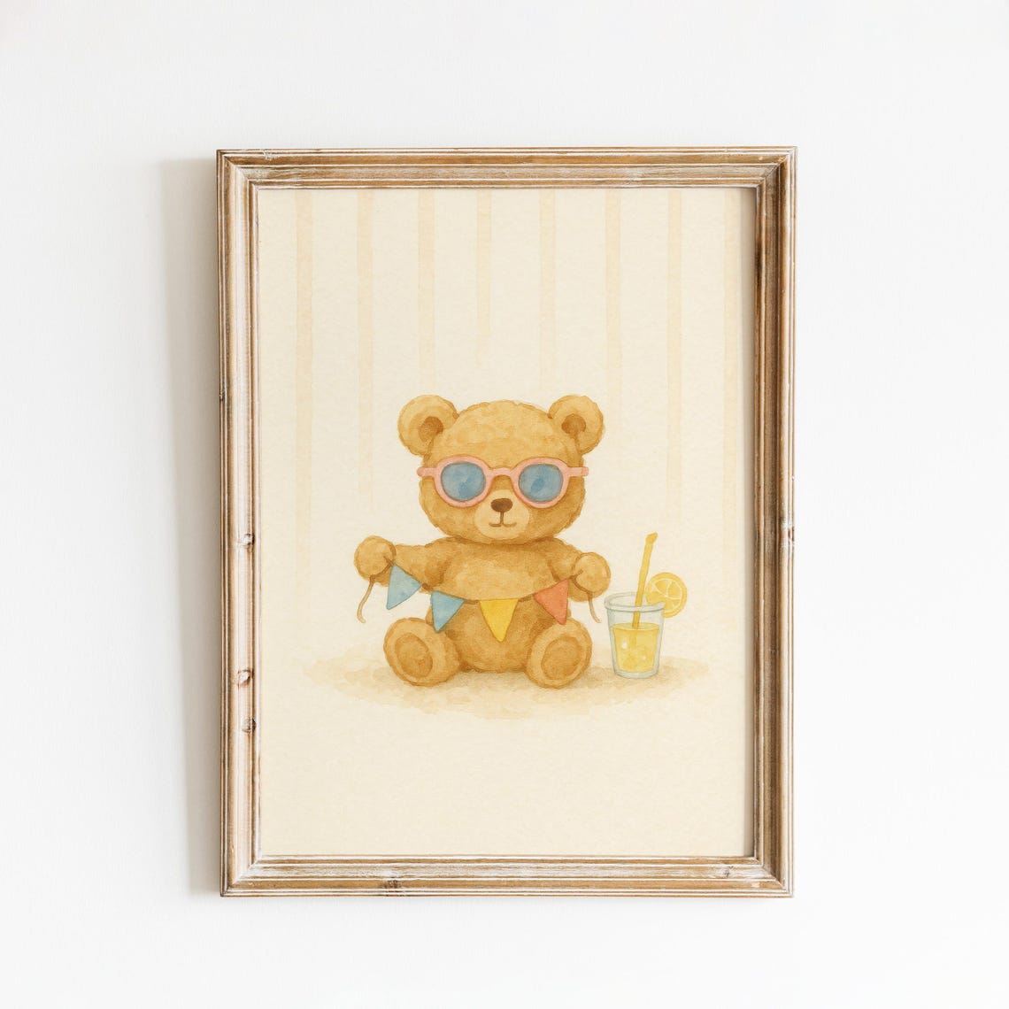 Cute Teddy Bear With Sunglasses Summer Lemonade Nursery Poster