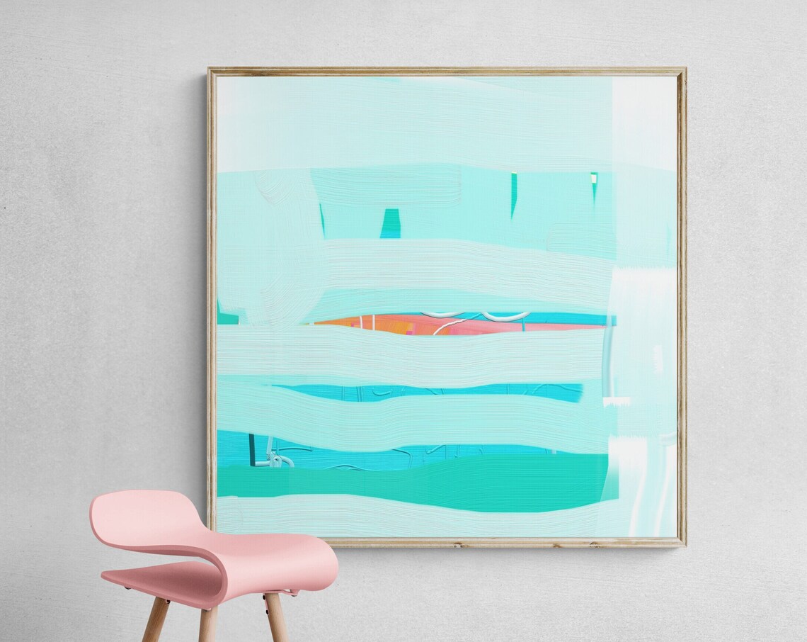 Teal Blue Abstract Minimalist Home Wall Art Print
