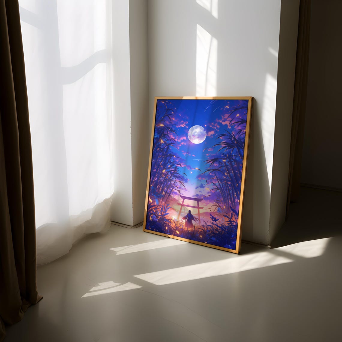 Anime Moonlit Torii Gate Night Ocean Dreamy Bamboo Silhouette Poster - Image 3