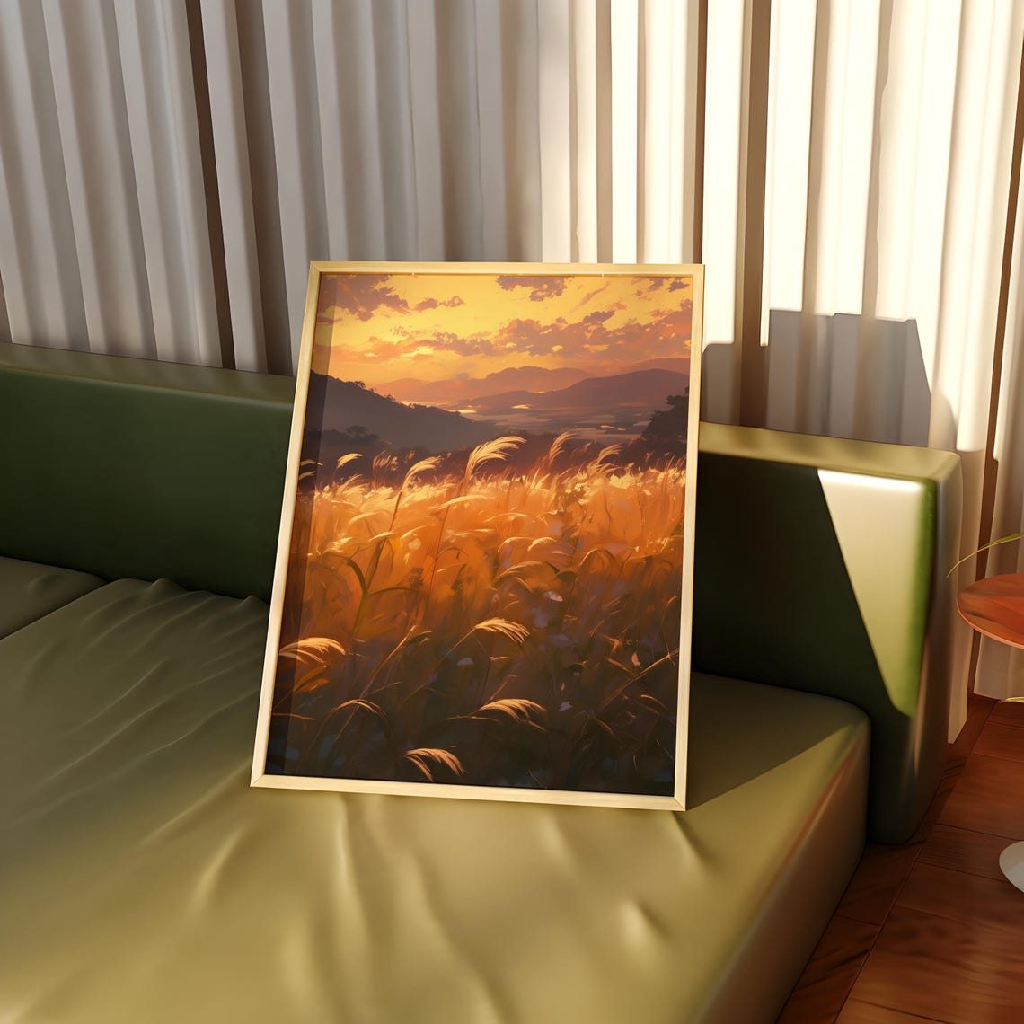 Golden Pampas Grass Sunset Purple Sky Mountain Glow Vista Poster - Image 3