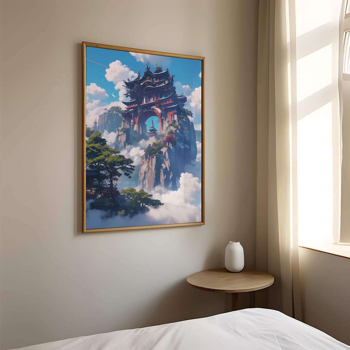 Dark Fantasy Temple Gate on Misty Cliff Above Cloud Sea Poster - Image 3