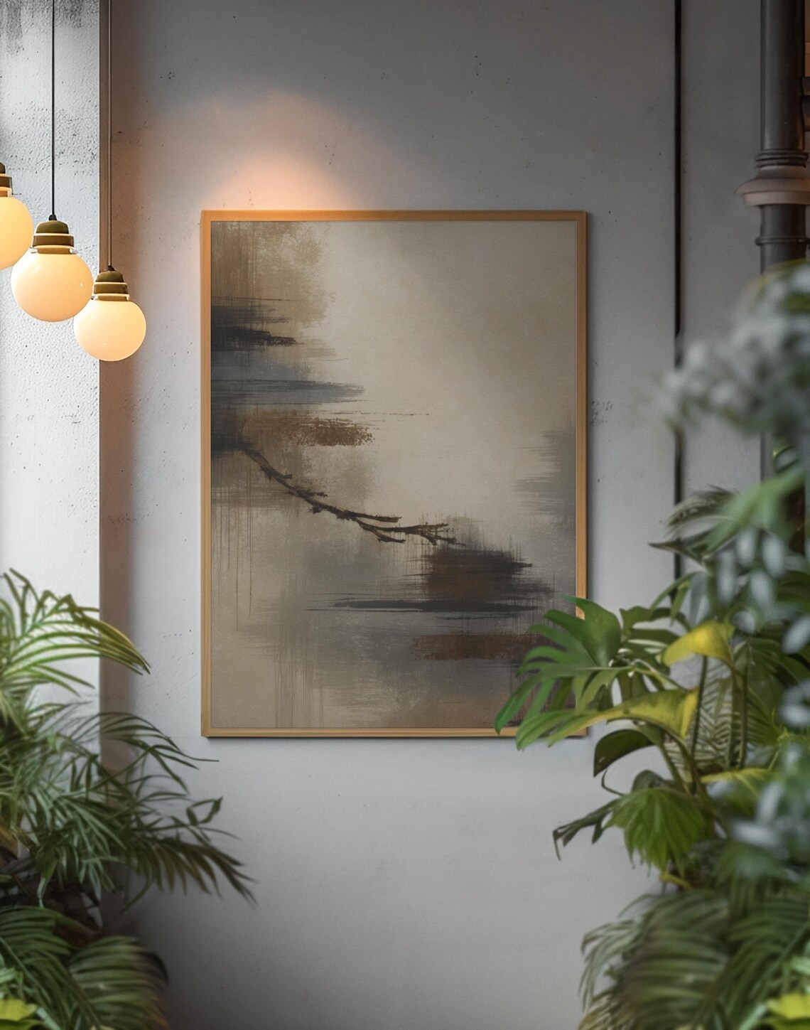 Abstract Wabi Sabi Brushstroke Branch Beige Gray Minimal Zen Tranquil Print - Image 3