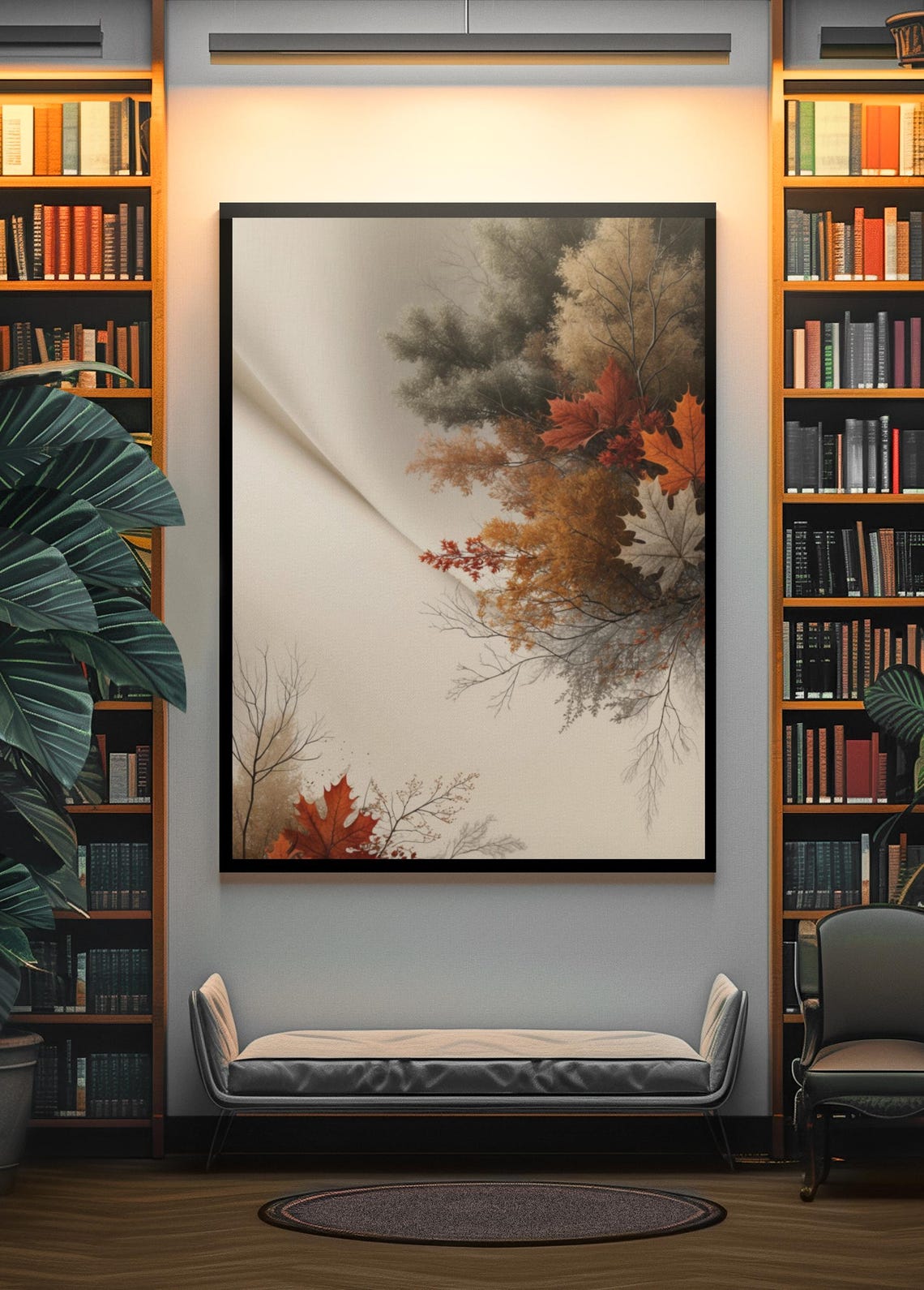Autumn Maple Leaves Corner Arrangement On White Modern Art Poster - Image 4