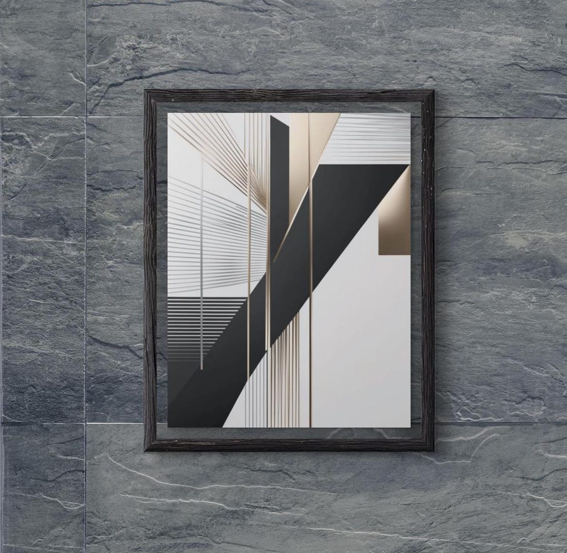 Abstract Black Gold Geometric Lines Minimalist Modern Art Print