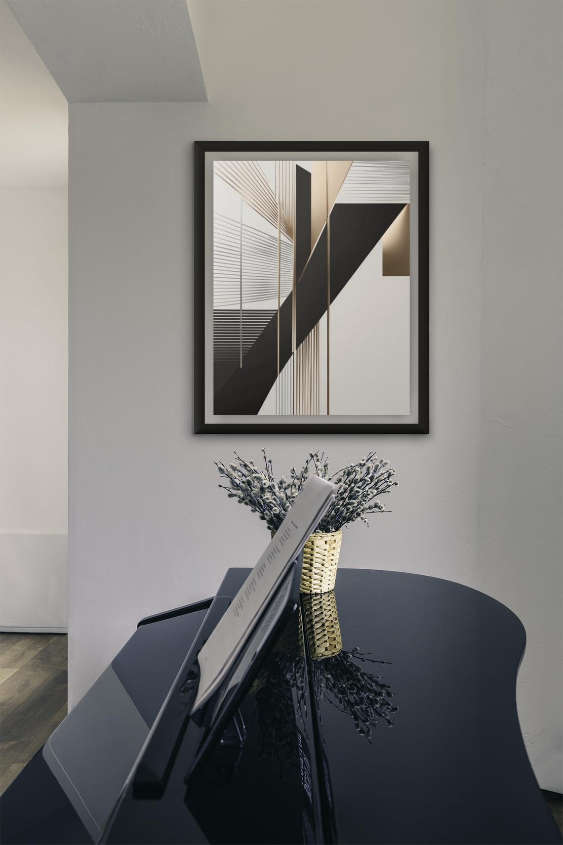 Abstract Black Gold Geometric Lines Minimalist Modern Art Print - Image 3