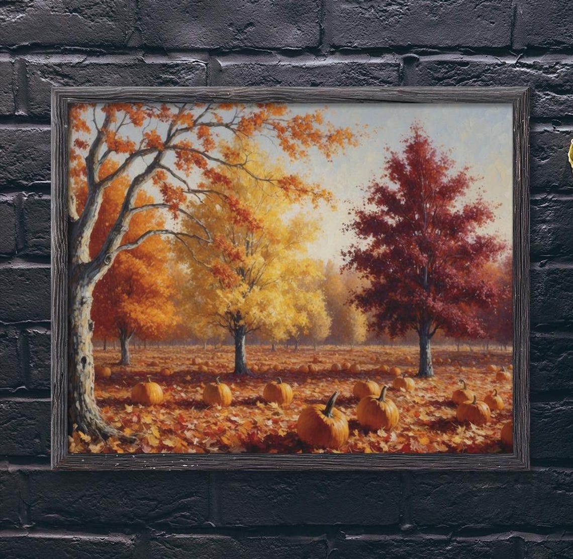Pumpkin Patch Among Blazing Autumn Trees Fall Harvest Wall Poster
