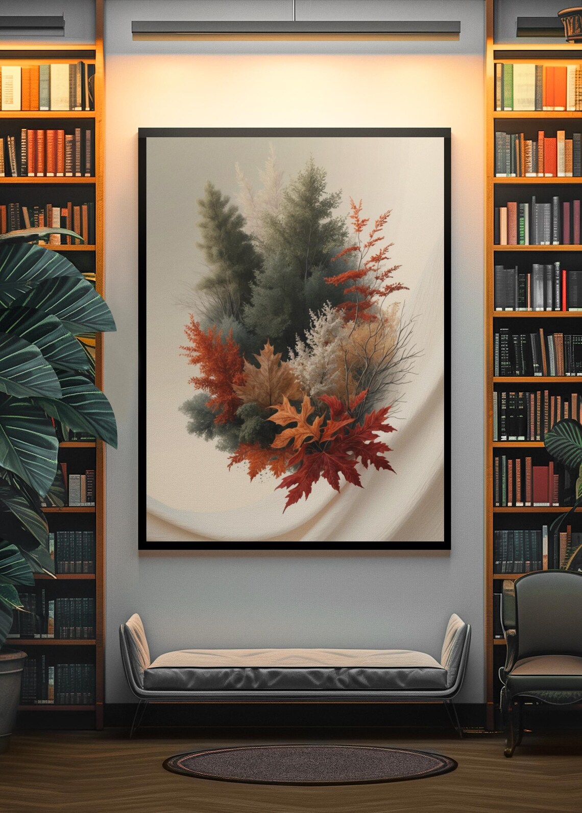 Autumn Bouquet Of Red Maples And Pines On Ivory Minimalist Poster - Image 4