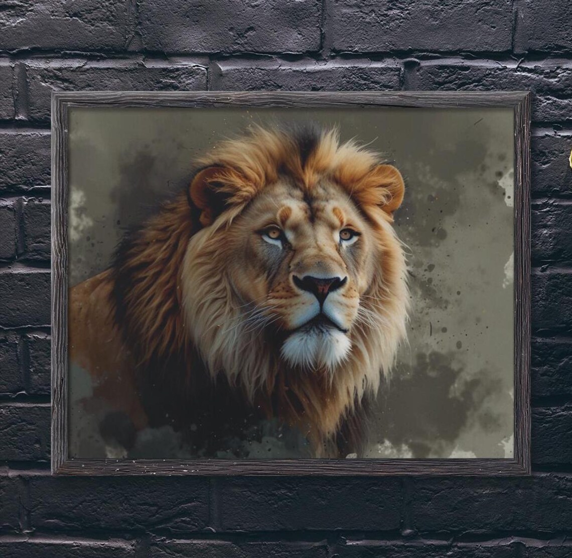 Majestic Lion Portrait With Golden Mane On Moody Gray Safari Poster