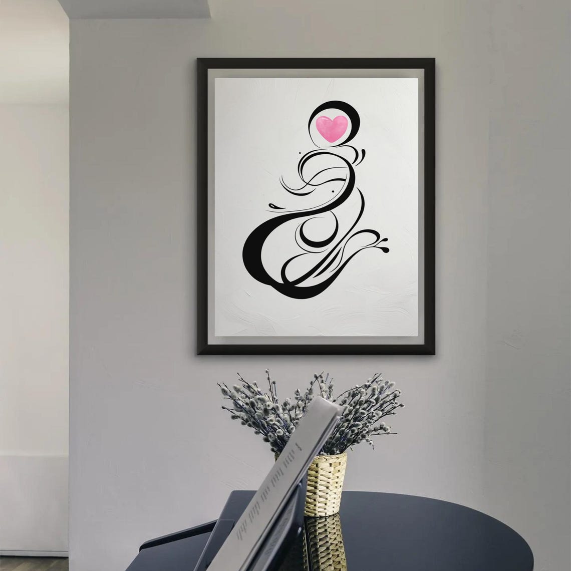 Minimalist Black Line Art Heart With Pink Accent Modern Wall Poster - Image 3