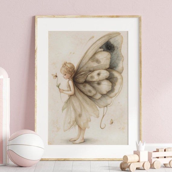 Cute Fairy Illustration For Nursery Flower Wall Art Vintage Fairies Print