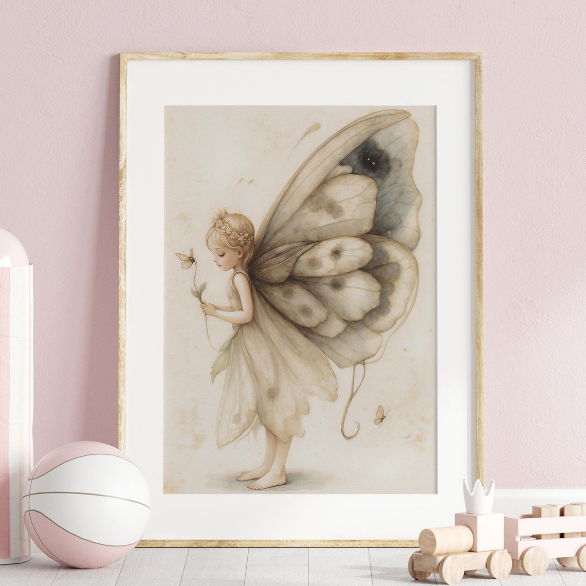 Cute Fairy Illustration For Nursery Flower Wall Art Vintage Fairies Print