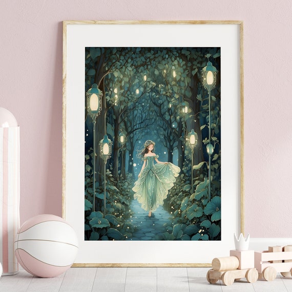 Illustration Of A Princess Walking In Magical Fairytale Garden