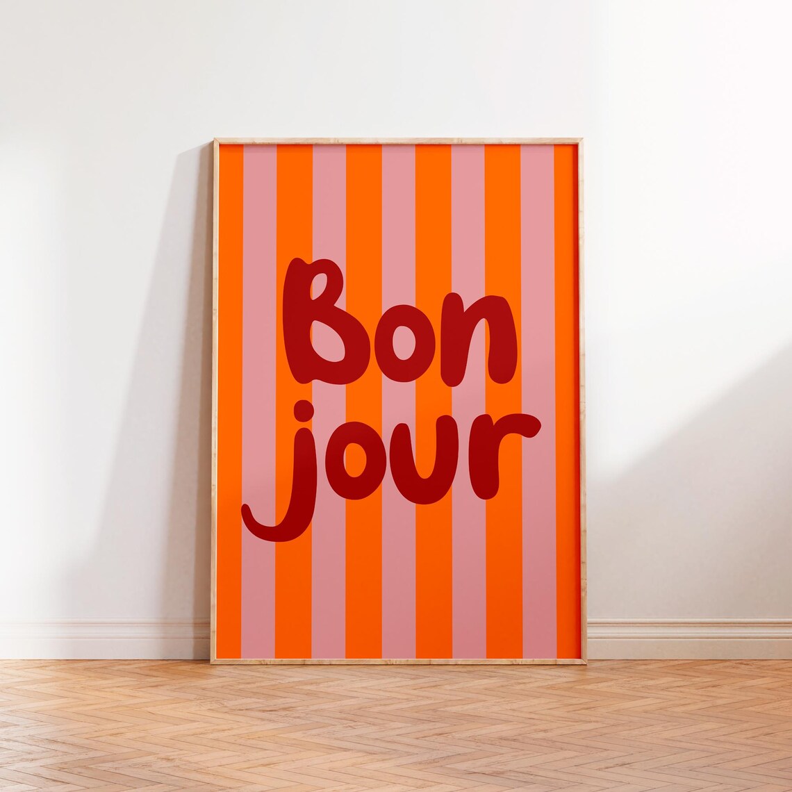 Bonjour French Typography Poster, Colorful Stripe