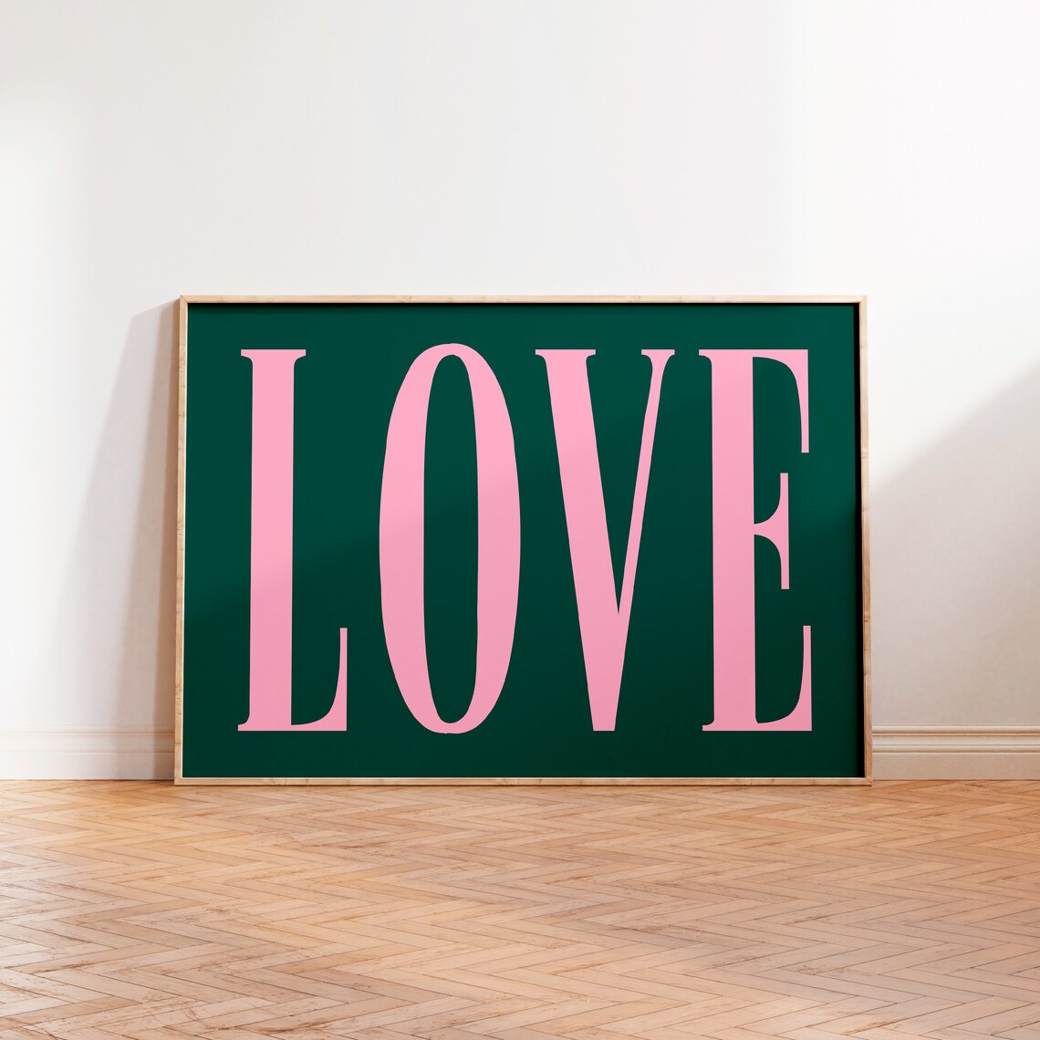 Love Typography Art Print, Pink Landscape Quote Poster
