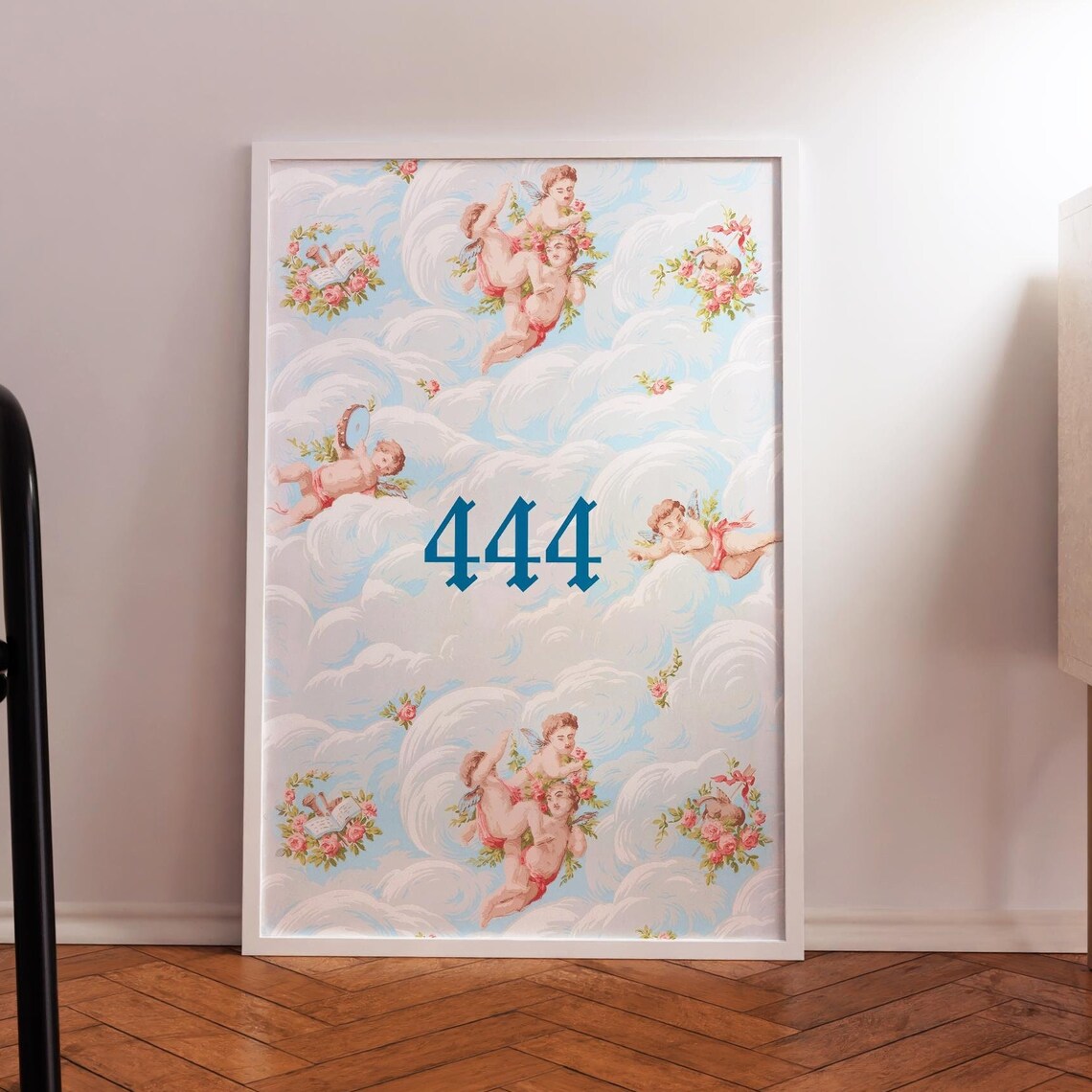 Angel Number 444 Cherubs In Clouds Spiritual Affirmation Poster